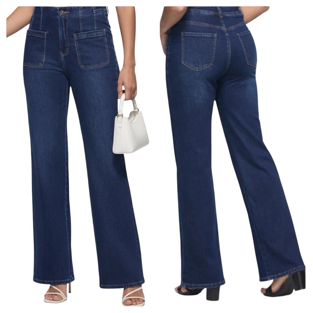 ZPIUO Dark Wash High Waisted Straight Leg Stretchy Jeans Size 16